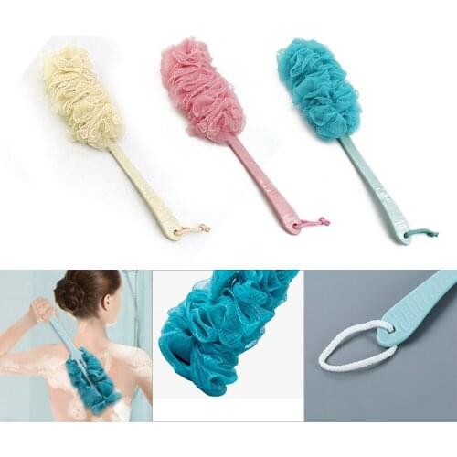 Fashion New Long Handle Hanging Soft Mesh Back Body Bath Shower Scrubber Brush Sponge For Bathroom Hot Sale Shower Brush