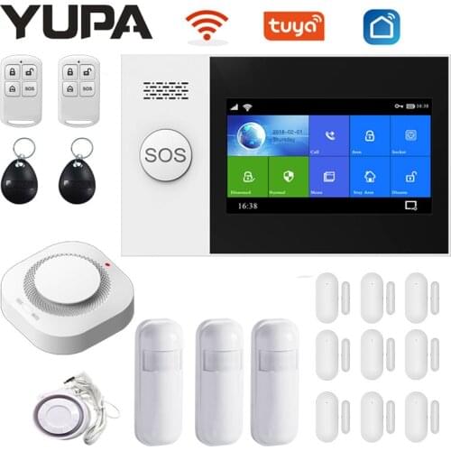 TUYA GSM WiFi Security Alarm System SmartLife App Control With Smoke Detector Door Sensor Smart Wireless 433MHz Home Alarm Kits