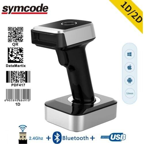 1D 2D Bluetooth and 2.4G Wireless Barcode Scanner,PDF 417,Data Matrix,QR code Reader,30-100 Meters Bar code Reader High Quality