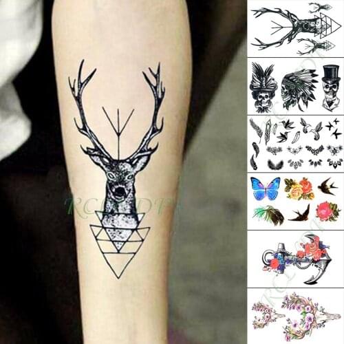 Waterproof Temporary Tattoo Sticker anchor Deer Butterfly skull Fake Tatto Hand Arm Foot Flash Tatoo for Kid Girl Men Women