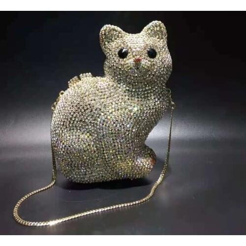 XIYUAN Cat Gold Color Diamond Clutch Women Evening Bags Hollow Out Wedding Purses and Handbags Bridal Crystal Minaudiere Bags