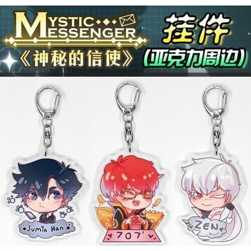 Zen Jumin 707 Cute Keychain Anime Mystic Messenger Cosplay Acrylic Figure Keyring SO Cute Xmas Gifts