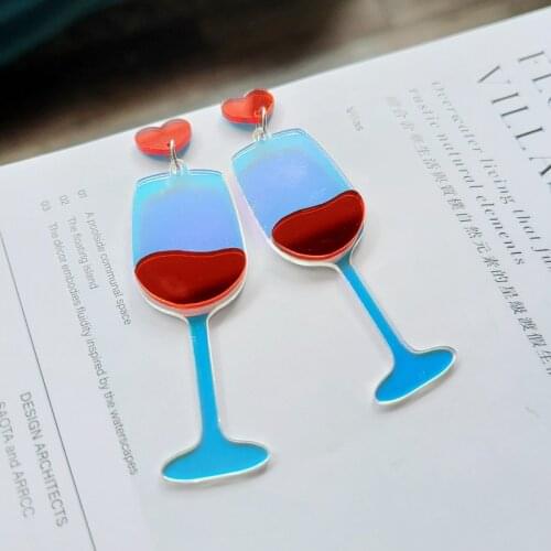 2021 New High Foot Red Wine Glass Earrings For Women Transparent Acrylic Love Exaggerated Hanging Earrings Party Accessories