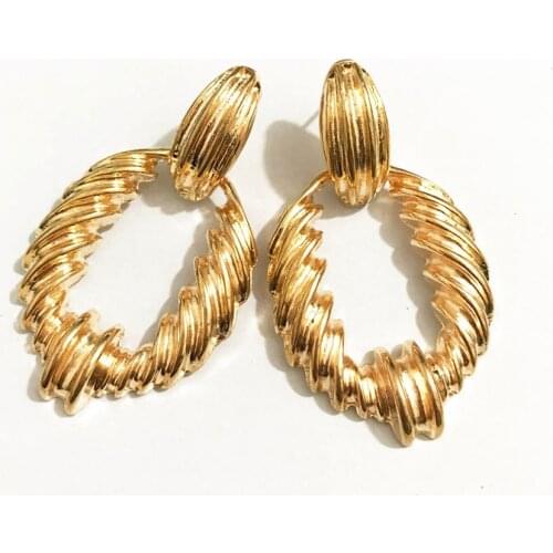 Gothletic Gold-color Big Stud Earrings Textured Oval Alloy Statement Earrings for Women Brincos Fashion Minimalist Jewelry 2019
