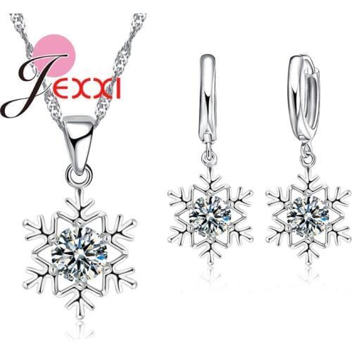 Brand Design Geometric Women Crystal Pendant Necklaces Earring 925 Sterling Silver Bridal Jewelry Sets Wholesale Fashion