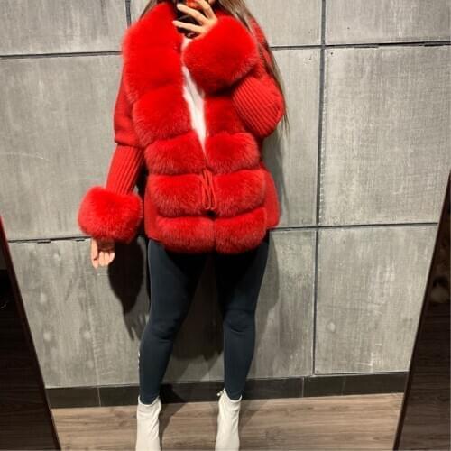 Ladies fur sweater women real fox fur short sweater natural fur cardigan