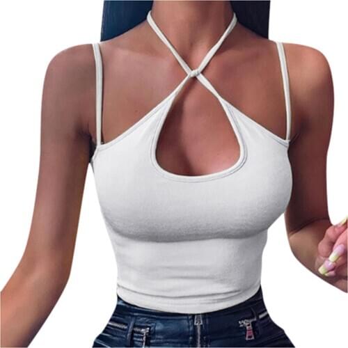 Womens Halter Top Crops 2021 Summer Fashion Sexy Slim Sling Sleeveless Backless Expose Navel Tops Clothes Streetwear Vest