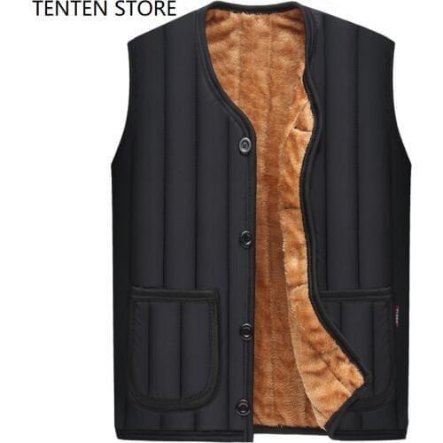 Winter Plus Sizes Fleece Warm Vest Jacket Coats Mens Thick 4 Buttons V Neck Sleeveless Gilet Jackets with Pockets Black Navy