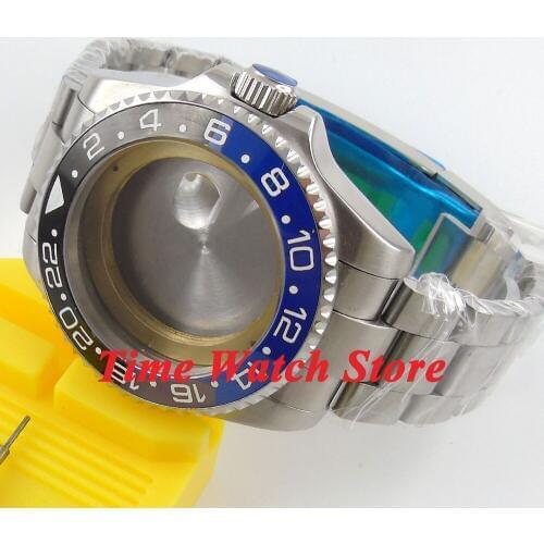 43mm watch Case Sapphire glass black blue ceramic bezel with bracelet fit ETA 2836 Miyota 8215 movement 55