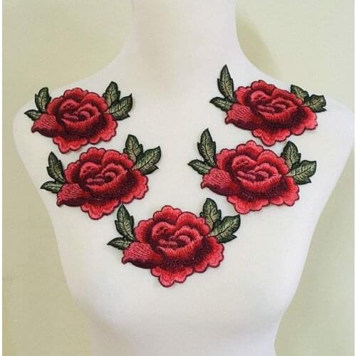 5pcs 3D Rose Peony Flower Patch Embroidered Garment Appliques Sew on Patches Clothes Cheongsam Wedding Dress Accessory