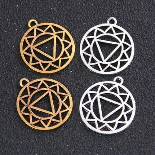 6PCS 23*26mm Metal Alloy Two Color Round Triangle Charms Pendants for Jewelry Making DIY Handmade Craft