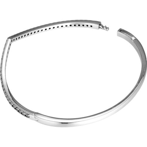 Shimmering Wish Bangle 100% 925 Sterling Silver Jewelry with Clear CZ Free Shipping