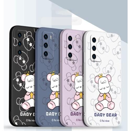 Pink Bear Phone Case For Huawei P40 P40Lite P30 P20 Mate 40 40Pro 30 20 Pro Lite P Smart 2021 Y7a Liquid Silicone Cover