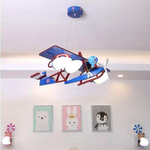 Wooden Airplane Girls Kids Chandelier Kids Lamp For Bedroom Baby Room Decoration Children Bedroom Lighting Boy Bedroom Light