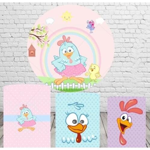 Spring Farm Hen Chicken Rainbow Girls Birthday Party Baby Shower Photo Background Circle Round Backdrop Covers Cake Table Decor