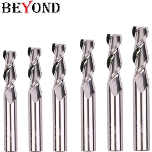 BEYOND EndMill HRC60 2 Flute Milling Cutter Carbide Router Bit 1mm 6mm 8mm 10mm woodwork Tools Alloy CNC End mills for aluminum