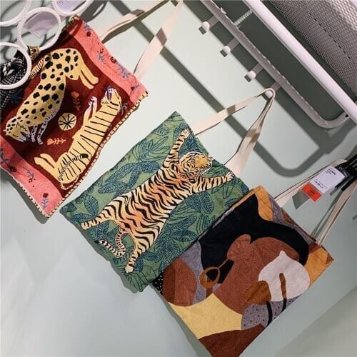 CFSE-YOU Illustration Canvas Bag Jacquard Shopping Bag Creative Eco Bag Ins Tote Bag 35X45cm Tote Bags for Women Cute Side Bag