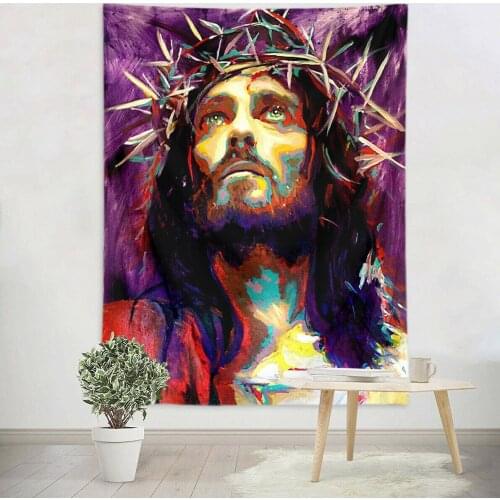Oil Painting Style Portrait of Jesus Tapestry Wall Hanging for Living Room Dorm