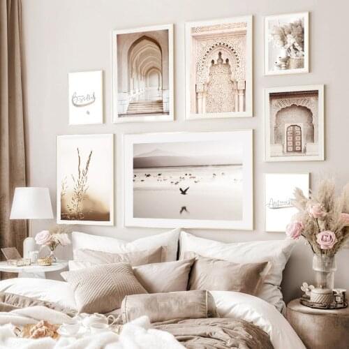 Mosque Ancient Door Islamic Art Canvas Painting Arabic Calligraphy Posters And Prints Beige Landscape Muslim Pictures Home Decor