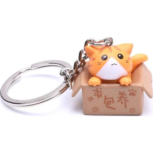 Cute Cartoon Little Box Cat Keychain Key Ring Pendant For Women Girls Men Kawaii Kitten Car Keychain Trinket Jewelry Accessories