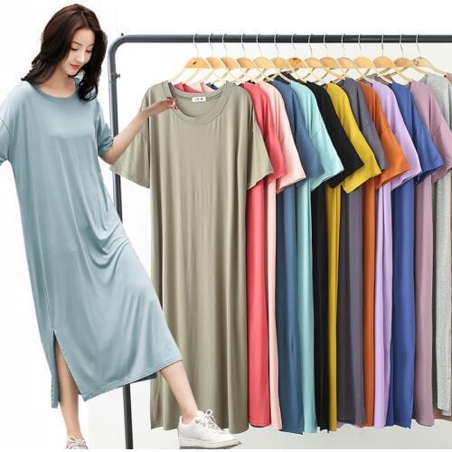 New Ladies Basic Sleep Shirt Sexy Lingerie Solid Long Nightgown Modal Sleepwear Summer Loose Pregnant Nighty Nightdress
