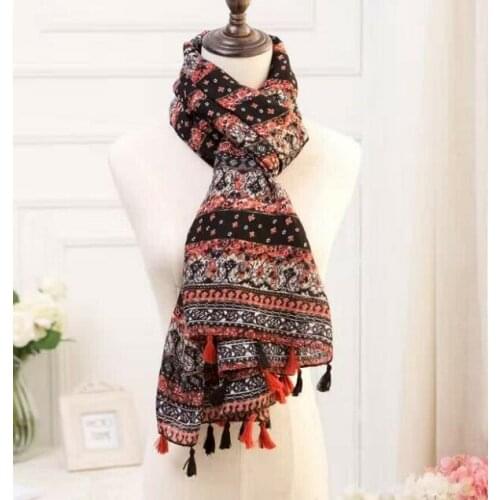 2021 Newest Women Floral Printed Pattern Cotton Tassel Scarf Shawls Wraps Hijabs Scarf