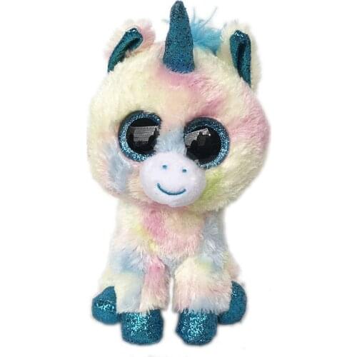 New 6''15CM Ty Beanie Boos Big Eyes Blue Horned Unicorn Plushie Cute Doll Decor Toys Boy Girl Child Birthday Christmas Gift