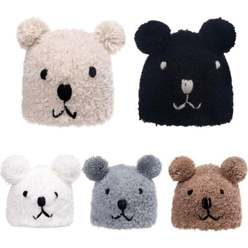 L5YA Solid Color Casual Cute Sweet Wool Knit Hat Cute Bear Ears Hat Ear Protection