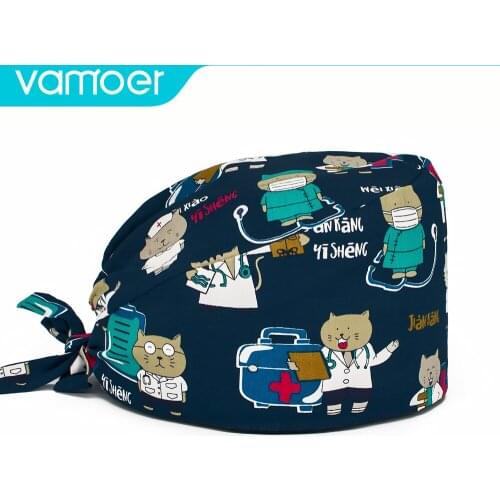 Wholesale cotton nursing hats skull cartoon hat adjustable work cap beauty salon nursing cap surgical cap women chef scrub caps