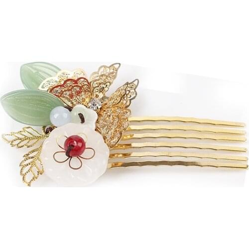 The original Aventurine classical vintage hair jewelry,handmade flowers hairpins ethnic hair comb copper