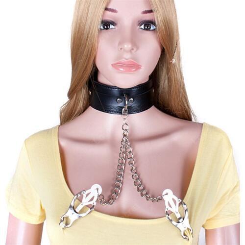 PU Leather Sex Collar with Nipple Clamps Slave Fetish Collar Erotic Sex Games bdsm Bondage Sex Products Adult Sex Toys For Lover