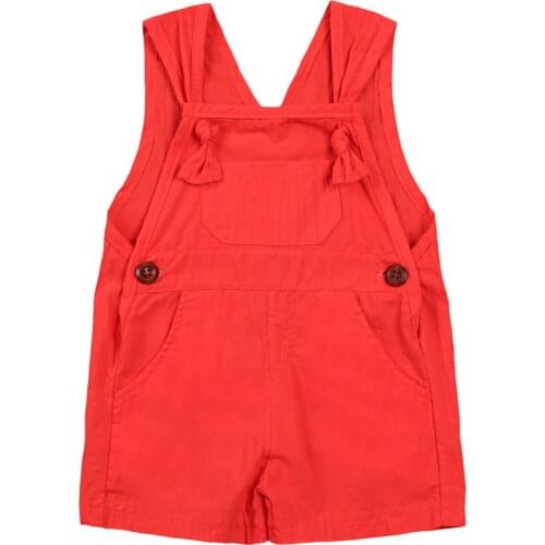 0-3Y Summer Lovely Infant Baby Girls Boys Overalls Rompers Solid Sleeveless Button Pocket Jumpsuits