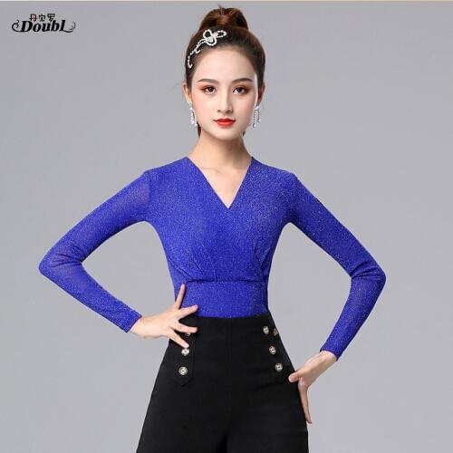 Excellent Quality Latin Dance Tops v-neck Female Sexy Performance Dancing Shirt Ballroom Cha Cha Samba Practice Dance Clothes