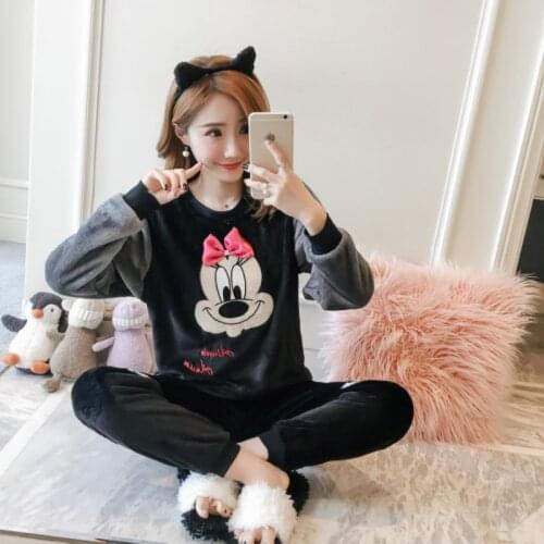 Disney Mickey Womens Pajamas Pajama Set Home Wear Long Sleeve Cartoon Pijama Set Sleepwear Women Pyjamas Thick Warm Nightwear