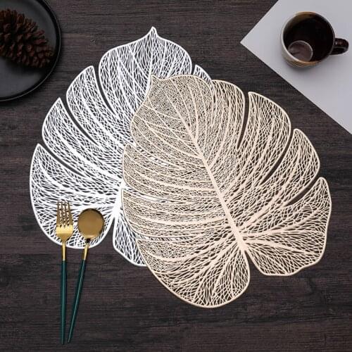 Leaf Shape Hollow PVC Bronzing Placemat For Dinner Table Mat For Coffee Tables Tableware Plates Decoration Kitchen Accessories