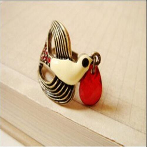 R207 HOT !Fashion Jewelry Vintage Super Cute Bird Red Crystal Rings Retro Metal Lovely Rhinestone Ring