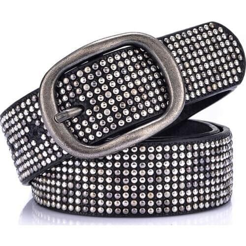 Idopy Women Fashion Faux Leather Belts Metal High Quality Punk Style Rock Rivets Straps For Female