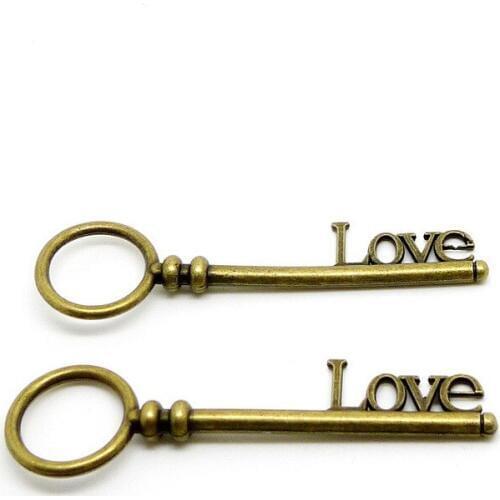 RONGQING 10pcs/lot Antique Bronze Circle LOVE Key Charms Pendant 82x21mm Big Pendant Key Necklace Accessories Charms Lots