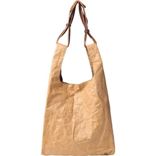 Korean Version Net Luxury Designer Handbag Leisure Wash Kraft Paper Shoulder Bag Simple Make Old Fold Paper Womens Eco Handbag