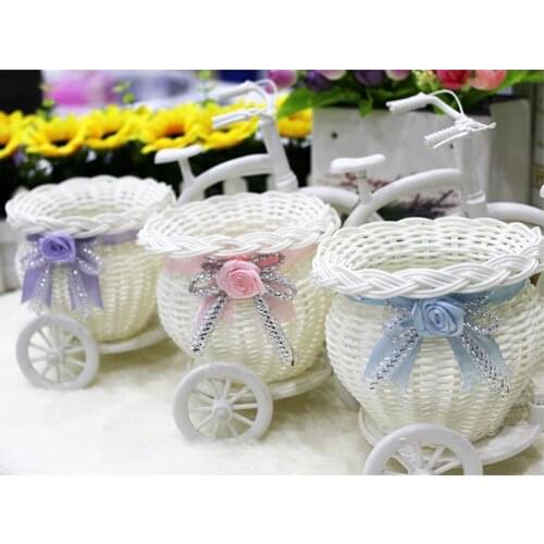 Rattan Basket Pot Bicycle Vase Household Wedding Decoration Table Top Colorful Rose Flower Daisy Artificial Flower Pot