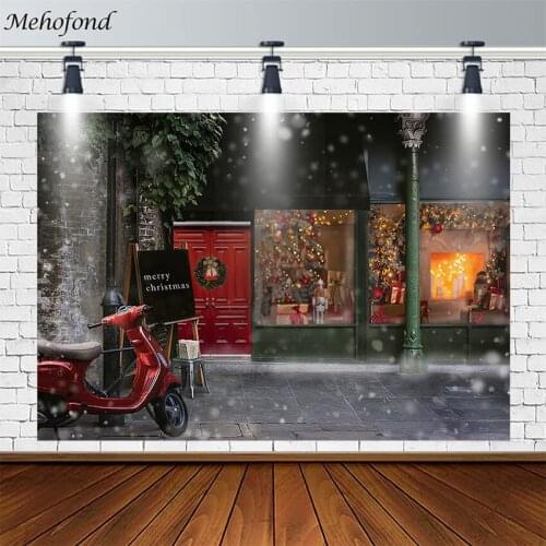 Christmas Backdrop For Photography Winter Tree Fireplace Gift Store Red Motorcycle Photo Background Studio Photocall Decor Props