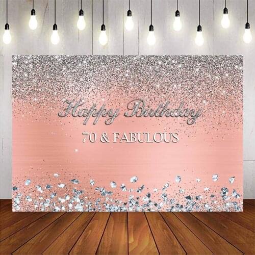 70th Birthday fabulous backdrop for photography pink background sliver glitter birthday party decoration diamonds photobooth