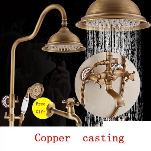 12 Style Bathroom antique brass shower faucet set,Wall mounted shower faucet mixer,Copper shower water tap rainfall shower head
