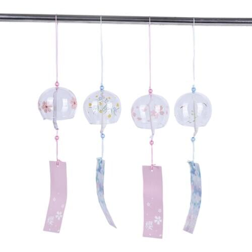 Sakura Cherry Blossom Pattern Japanese Style Glass Wind Chimes Hanging Craft Wind Bell Home Decor