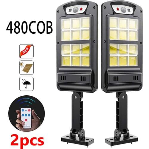 2pcs Super Bright Solar LED Light Outdoor With Remote Control Waterproof Wireless Sensor PIR Motion Street Garden Solar Lamp