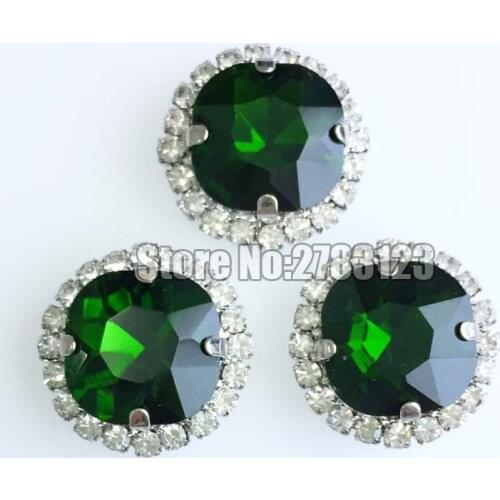 Grass green 12mm 20pcs/pack Fat Square shape AAA+ Glass Crystal buckle sew on claw rhinestones with holes SKFF22