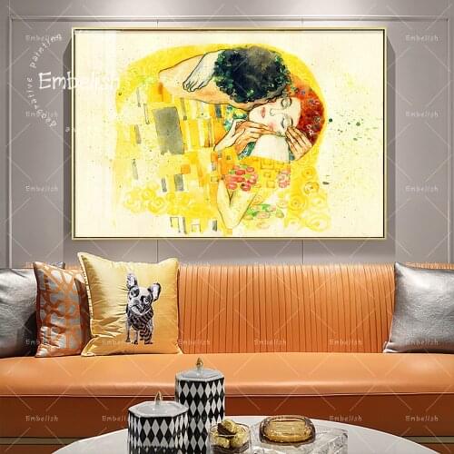 Embelish 1 Pieces Large Wall Art Pictures Watercolor The Kiss Modern Home Decor HD Print Canvas Painting Living Room Posters
