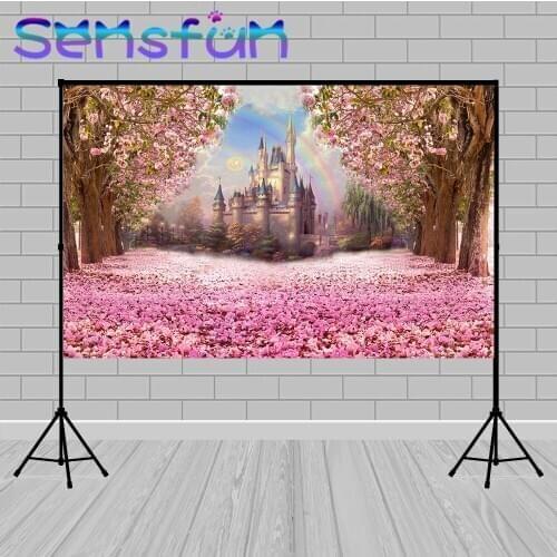 Spring Photography Background Princess Baby Shower Fantasy Castle Rainbow Photocall Party Floral Sea Backdrop for Photo Studio