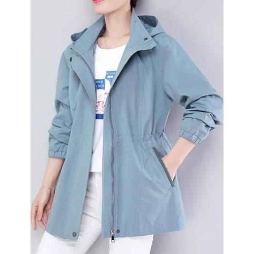 Lined Windbreaker Female New Spring Autumn Coat Pure Hooded Outerwear Plus Size 4XL Women Trench Coat Casual Tops Mother Costume