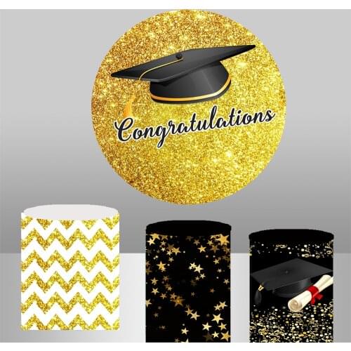 Graduation Cap Theme Backdrop Birthday Party Decoration Round Circle cylinder column covers Fabric Photocall Photoshoot 846